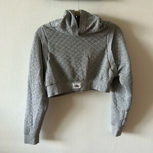 Alo cropped gray knit hoodie